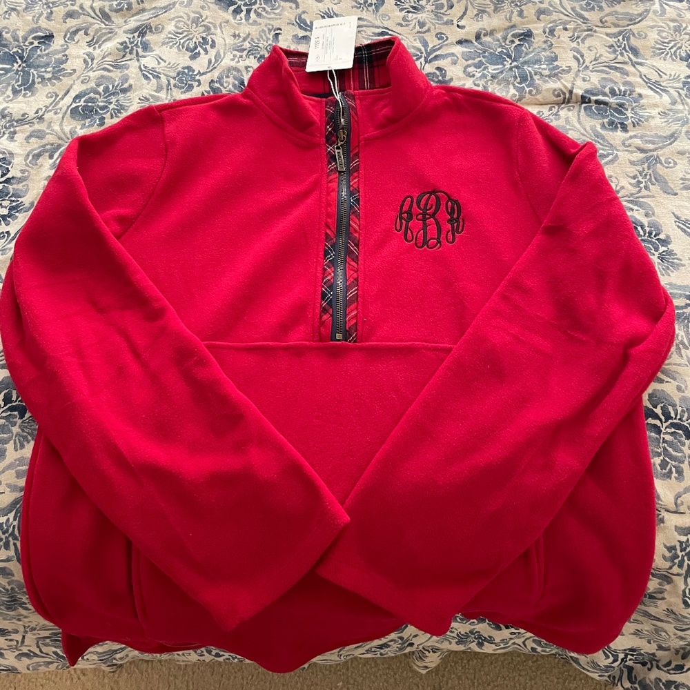 Monogrammed Crimson Red Colorblock  Fleece Pullover